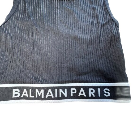 Balmain Paris black logo crop tank Top size 34 XS - Picture 2 of 9